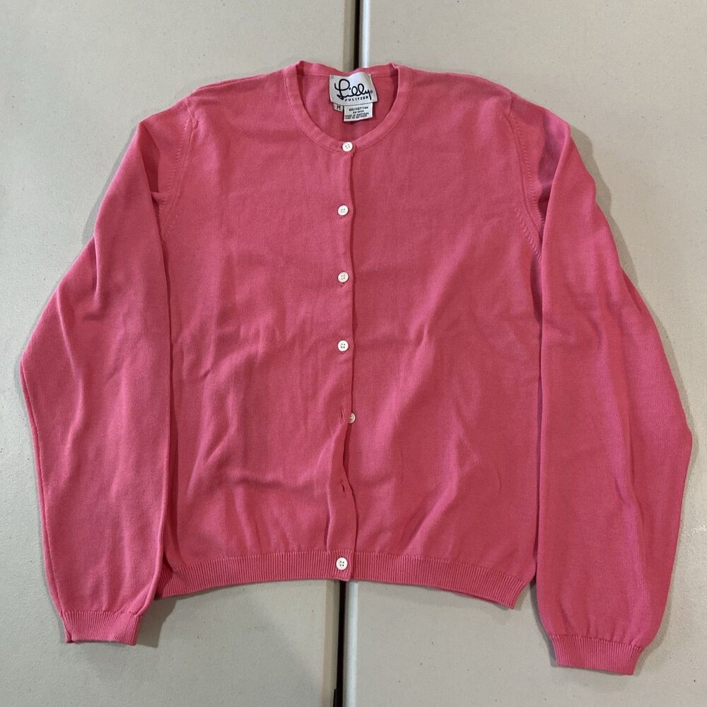 Lilly Pulitzer Pink Cardigan Button Up Sweater 100% Cotton Made in Portugal M